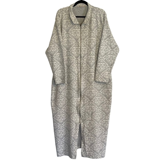 Soft Surroundings Other - Soft Surroundings Grey White Damask Zip Front Robe Housecoat 3X 5CD06 Plus Size